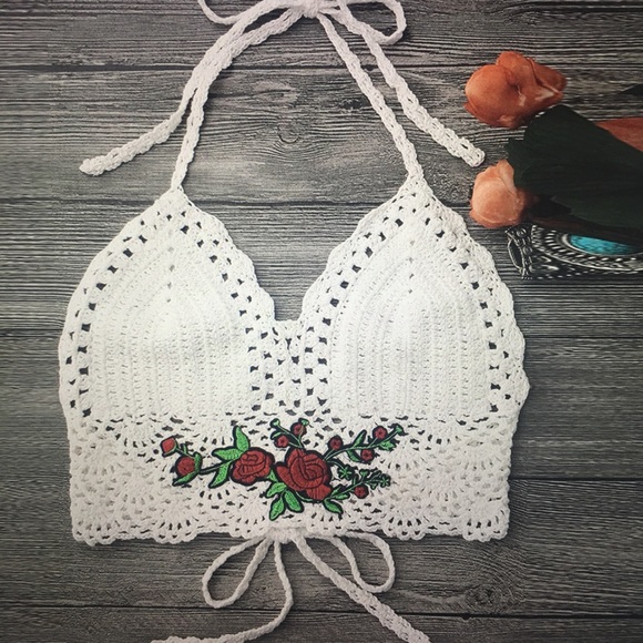 Roses appliqué Halter neck crochet top - Picture 9 of 12